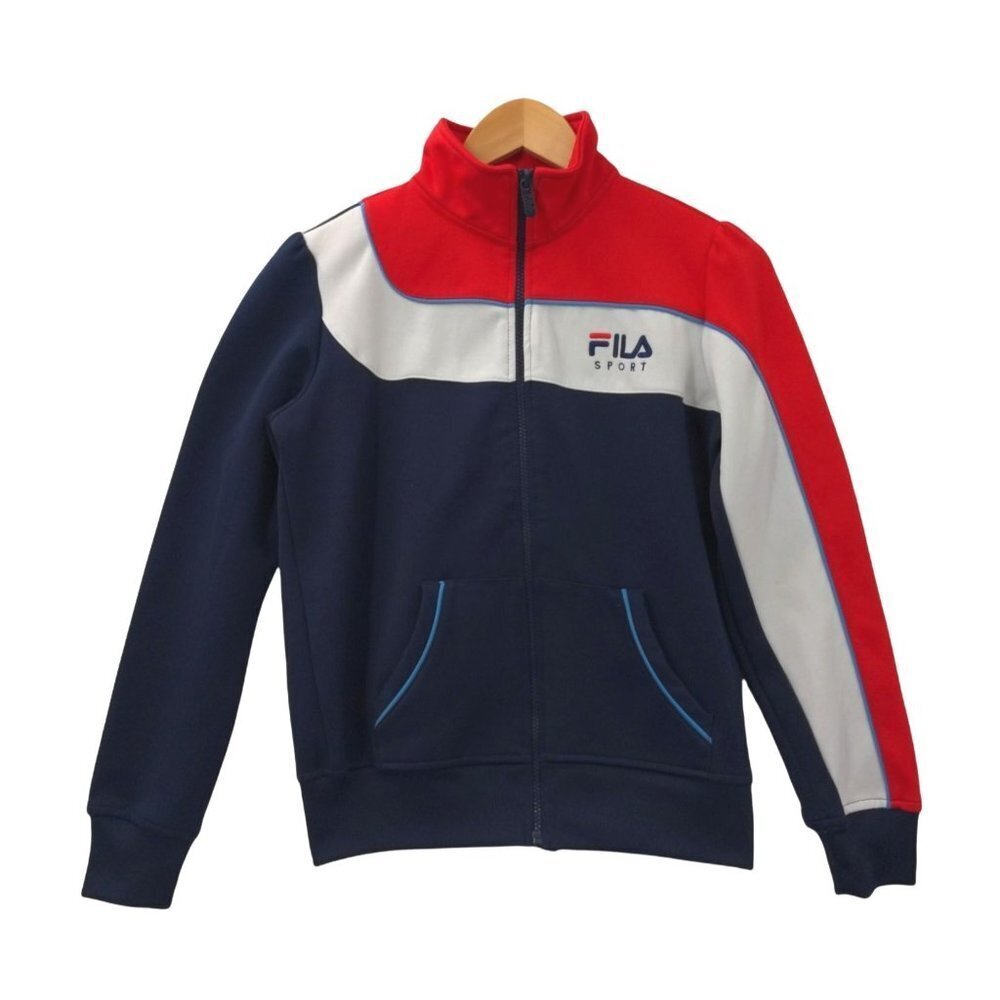 Fila Women's Red, White, and Navy Bomber Jacket